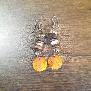 SOLD Stone & Shell pieces dangle earrings